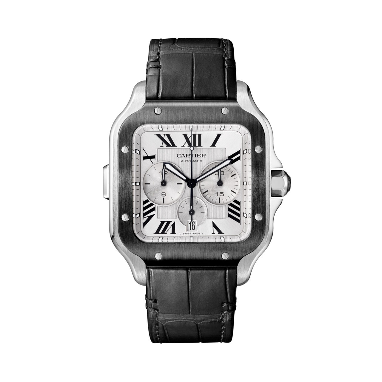 santos de cartier chronograph chronograph steel adlc rubber leather bracelets wssa0017 image number 0