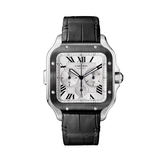 santos de cartier chronograph chronograph steel adlc rubber leather bracelets wssa0017 image number 0