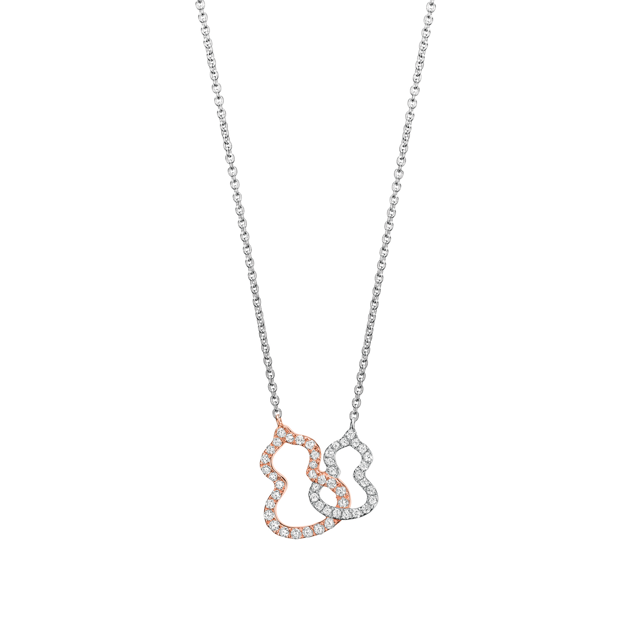 Qeelin Petite Double Wulu White and Rose Gold Necklace with Diamonds WUNL0004DWGRGD Front image number 0