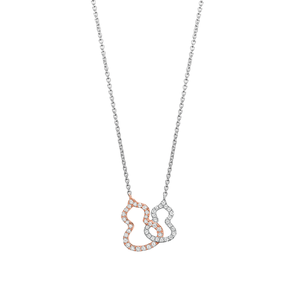 Collier double pendentif Wulu Petite en or blanc et rose avec pavé de diamants