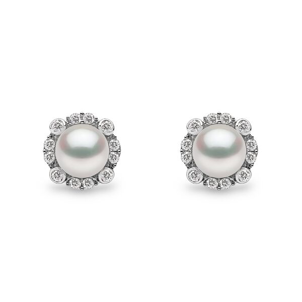 Boucles d'oreilles clous Trend en or blanc avec perles et diamants