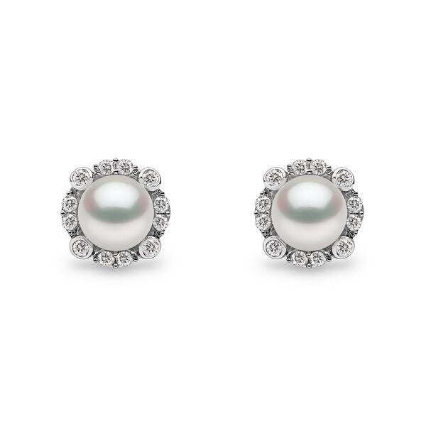 Trend White Gold Pearl and Diamond Stud Earrings