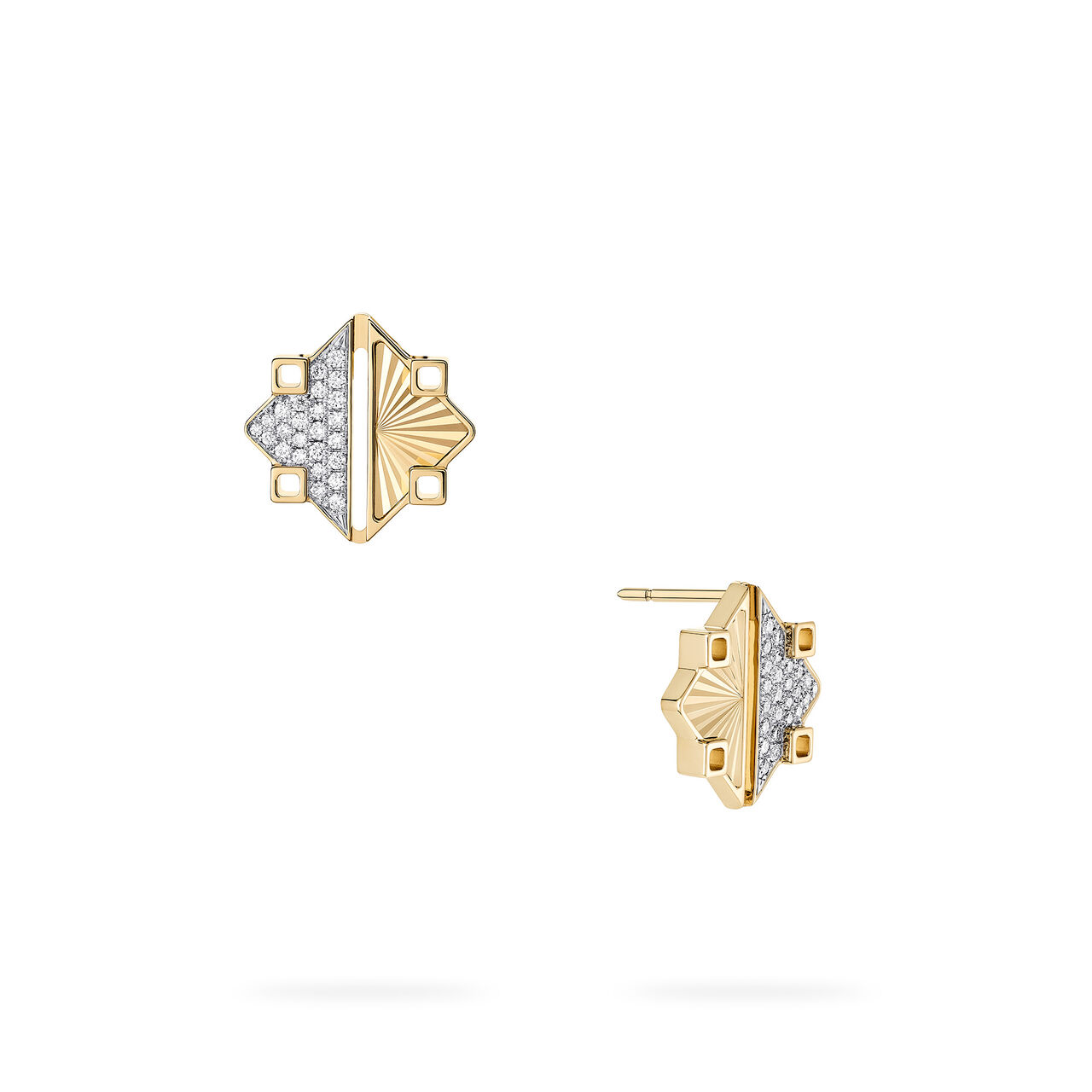 Birks Muse Guilloch&eacute; Yellow Gold and Diamond Earrings image number 0