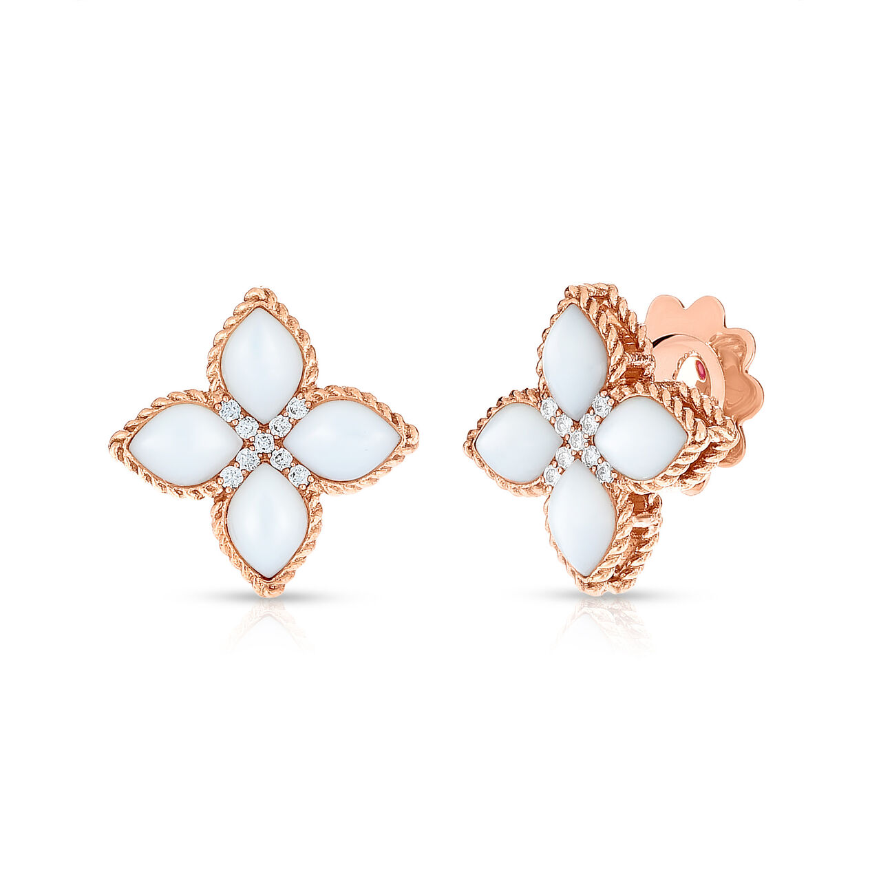 maison birks roberto coin venetian princess medium rose gold diamond and mother of pearls earrings image number 0