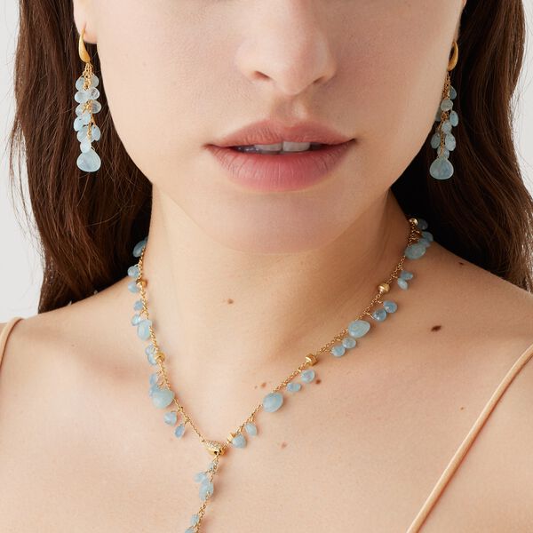 Boucles d'oreilles pendentives Paradise en or jaune avec aigue-marines