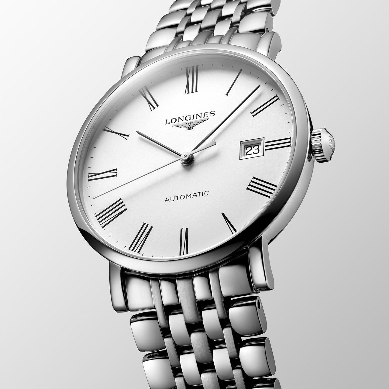 longines elegant collection automatic 39 mm stainless steel l4.910.4.11.6 face angled image number 1
