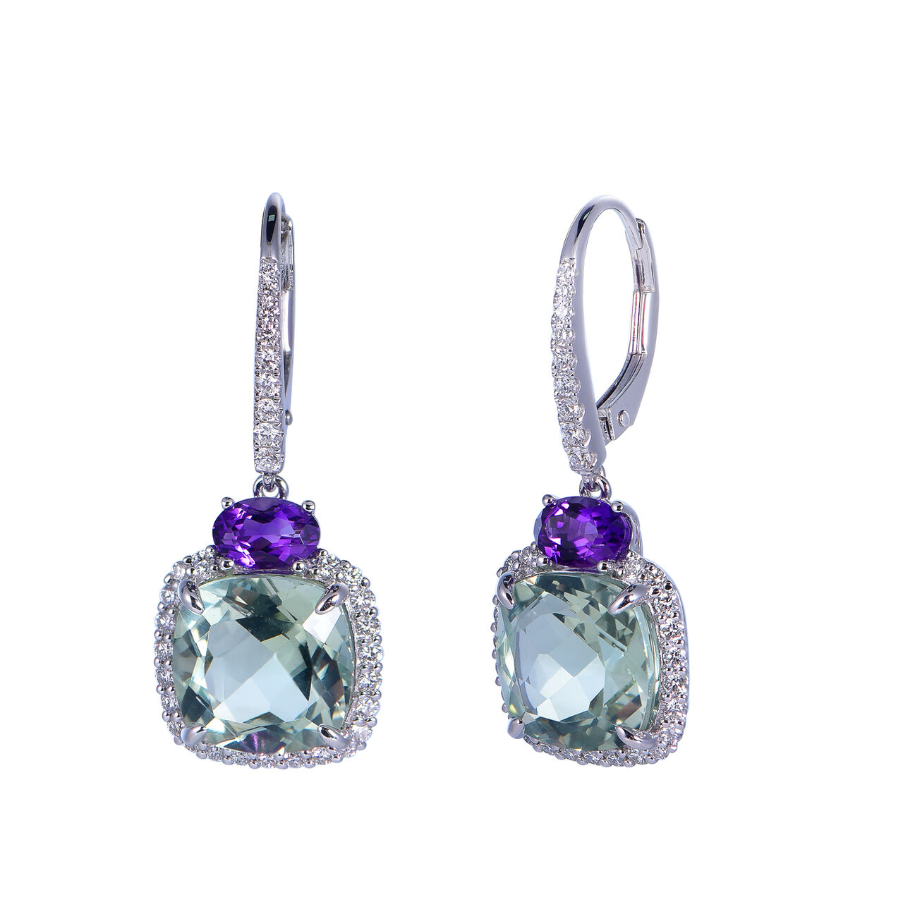 Green and Purple Amethyst Earrings in White Gold image number 0