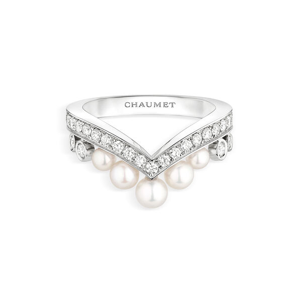 Bague Joséphine Aigrette en or blanc avec perles et diamants