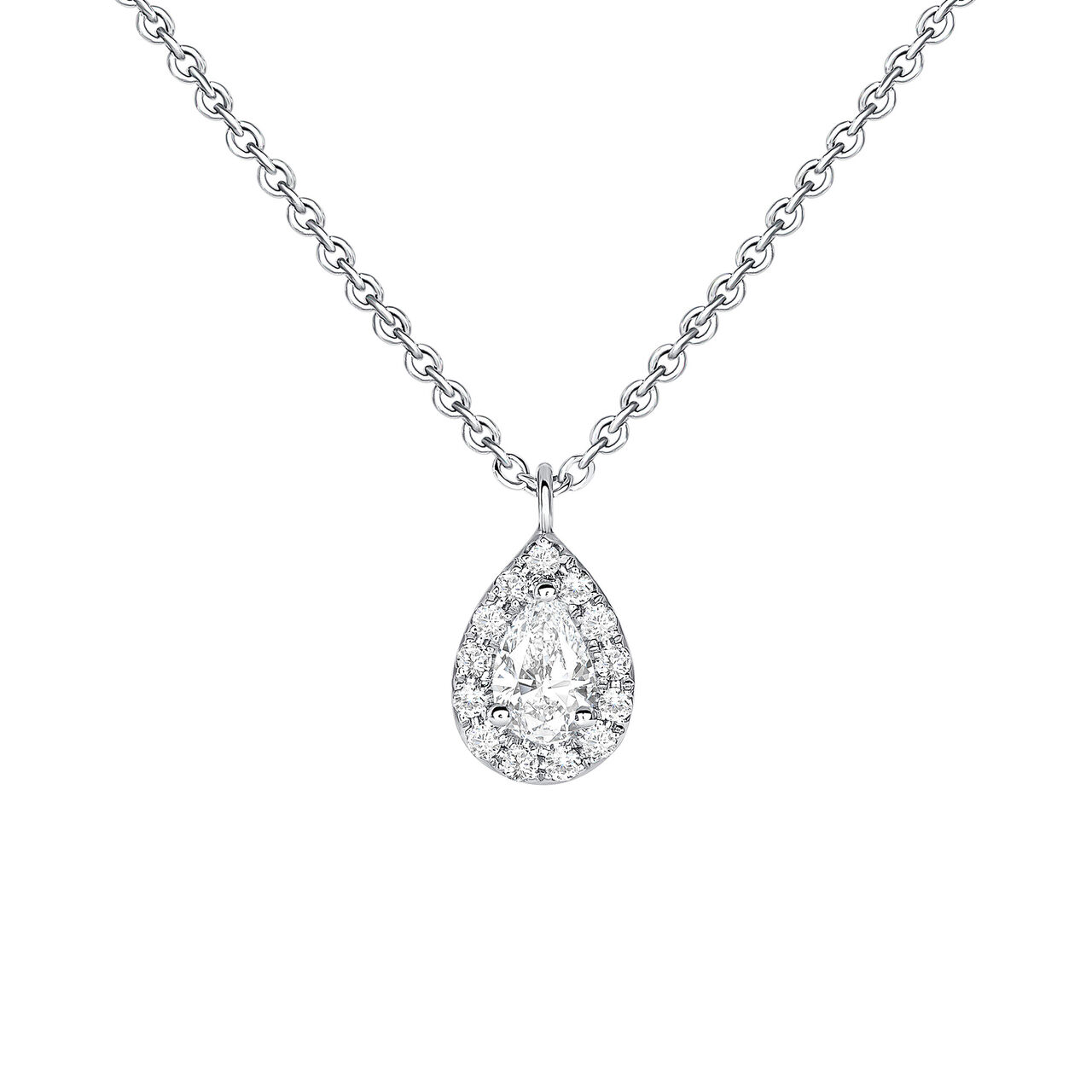 Uneek Cascade Halo Pear White Gold and Diamond Drop Necklace LVNWF372W image number 0