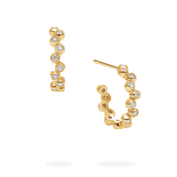Yellow Gold and Diamond Splash 15 mm Hoop Earrings