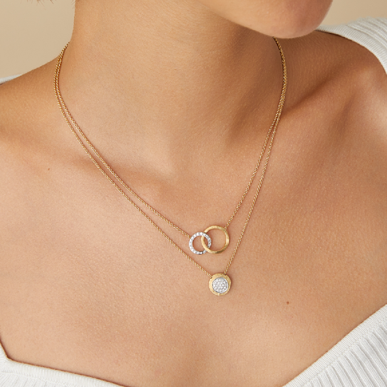 Marco Bicego Delicati Yellow & White Gold Diamond Necklace On Model image number 1
