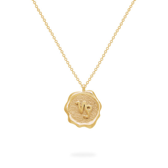 Capricorn Zodiac Sign Yellow Gold Pendant Back image number 2