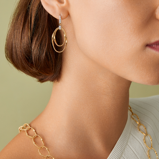 Marco Bicego Marrakech Yellow Gold Diamond Earrings On Model image number 1
