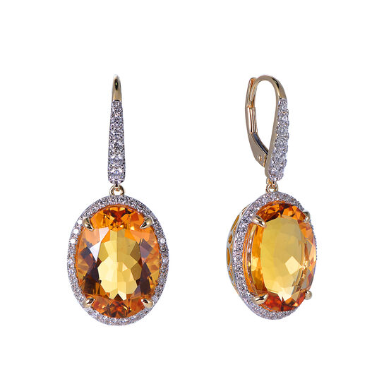 Boucles d'Oreilles Citrine Ovale et Halo de Diamants en Or Jaune image number 0