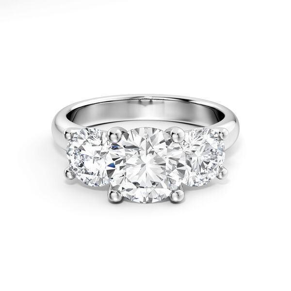 Round Three-Stone Diamond Engagement Ring with Sapphire Accent