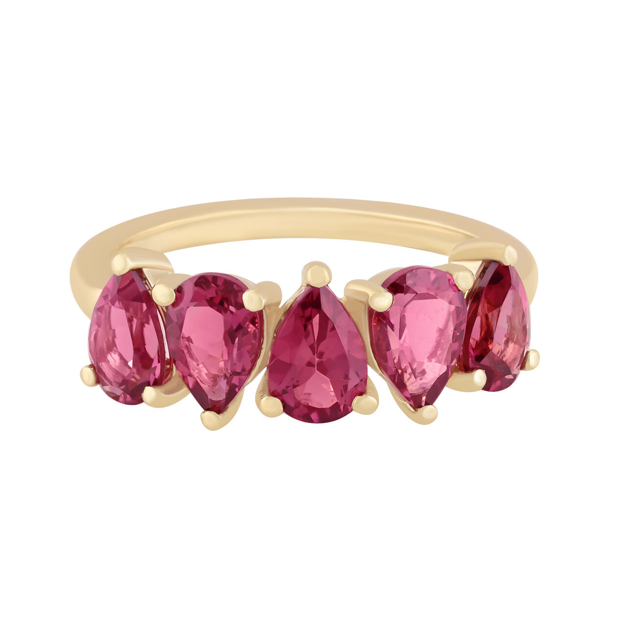 Bague &agrave; cinq pierres tourmaline rose, 1.56ct en or jaune. image number 0