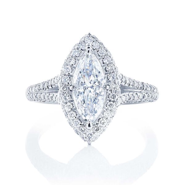 Bague de fiançailles avec diamant coupe marquise et halo simple