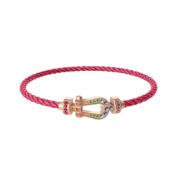 Bracelet cable Force 10 en or rose avec pavé pierres de couleur, modèle moyen