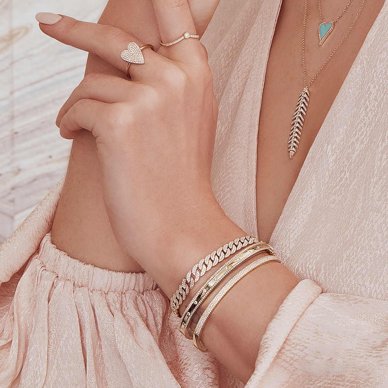 Shy Creation Yellow Gold Ring with Diamond Pavé Heart 450017382765 On Model image number 2