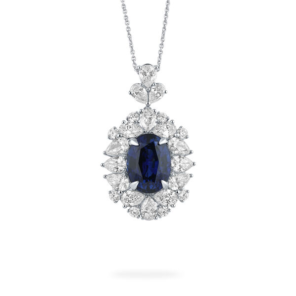 Sapphire Oval-Cut Pendant with Diamonds in White Gold