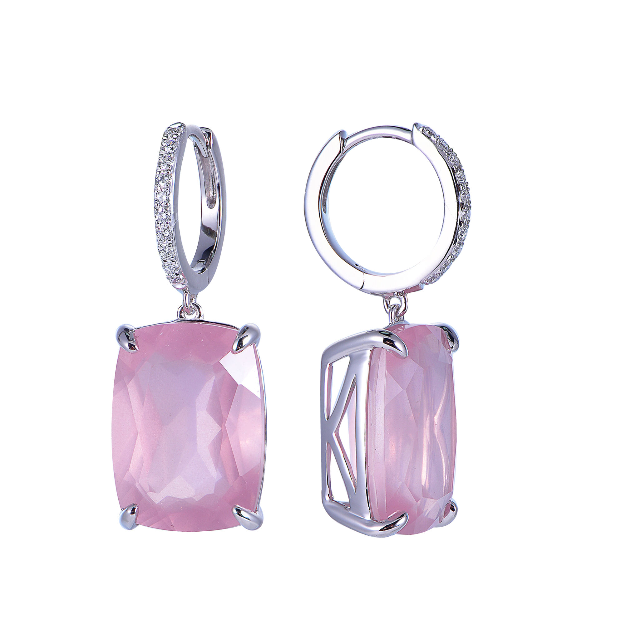 Rose Quartz Earrings in White Gold