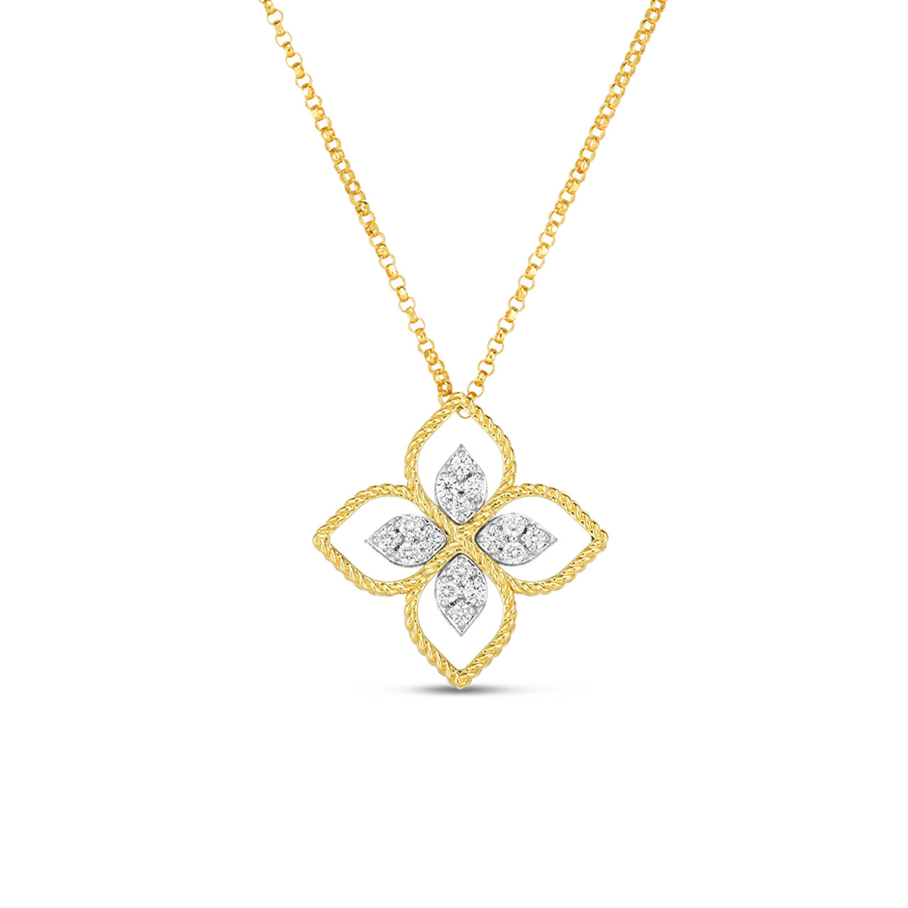 Princess Flower Large Filigree Yellow Gold and Diamond Pendant Necklace image number 0