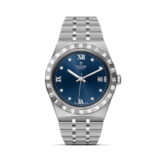 maison birks tudor royal 38 mm steel case blue diamond set dial steel bracelet m28500 0006 image number 0