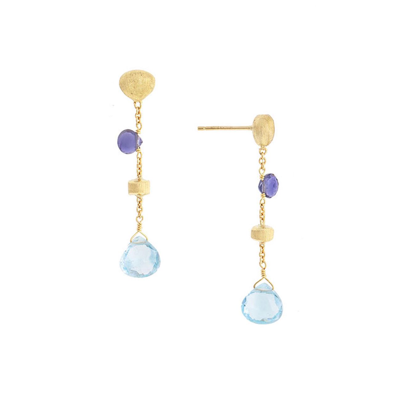 marco bicego paradise collection drop gold iolite and blue topaz short earrings ob1554 mix240 y image number 0