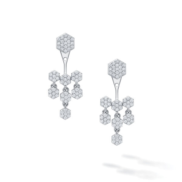 Boucles d'oreilles balanciers en or blanc et diamants