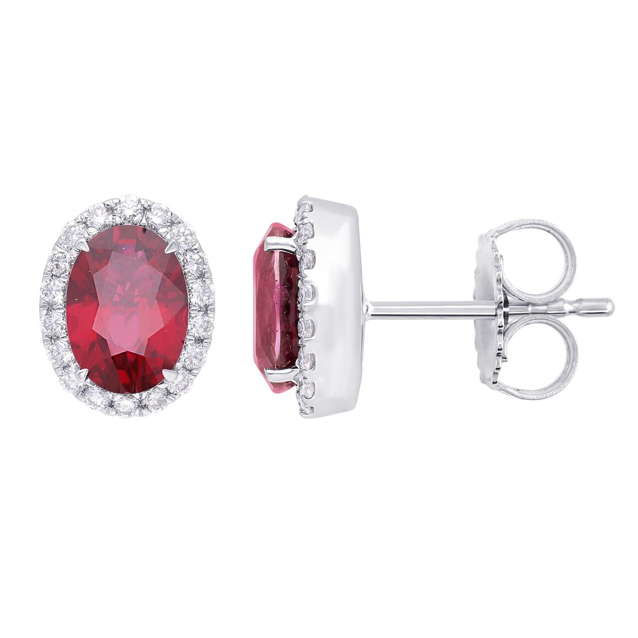 maison birks oval ruby diamond halo stud earrings sg10388e ru side image number 0
