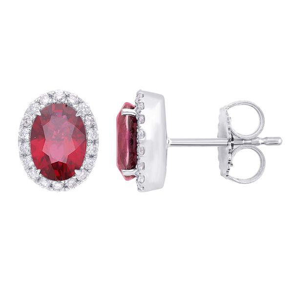 Oval Ruby and Diamond Halo Stud Earrings