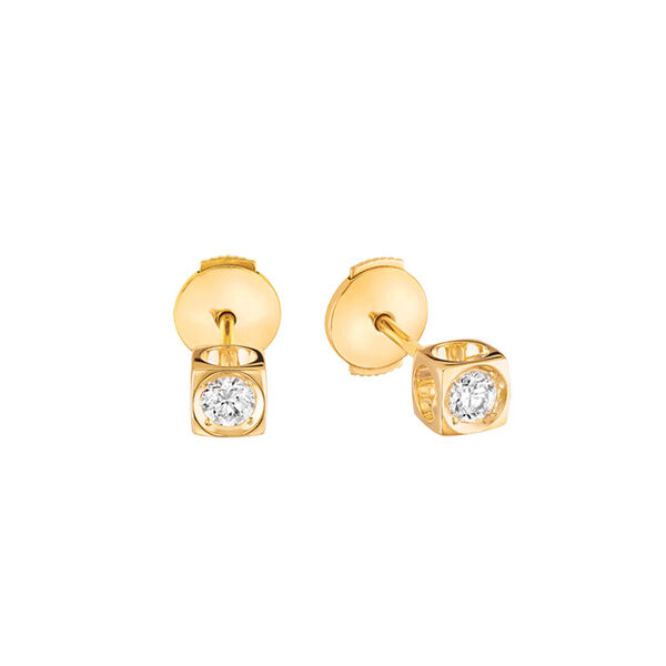 Le Cube Diamant Medium Yellow Gold and Diamond Stud Earrings