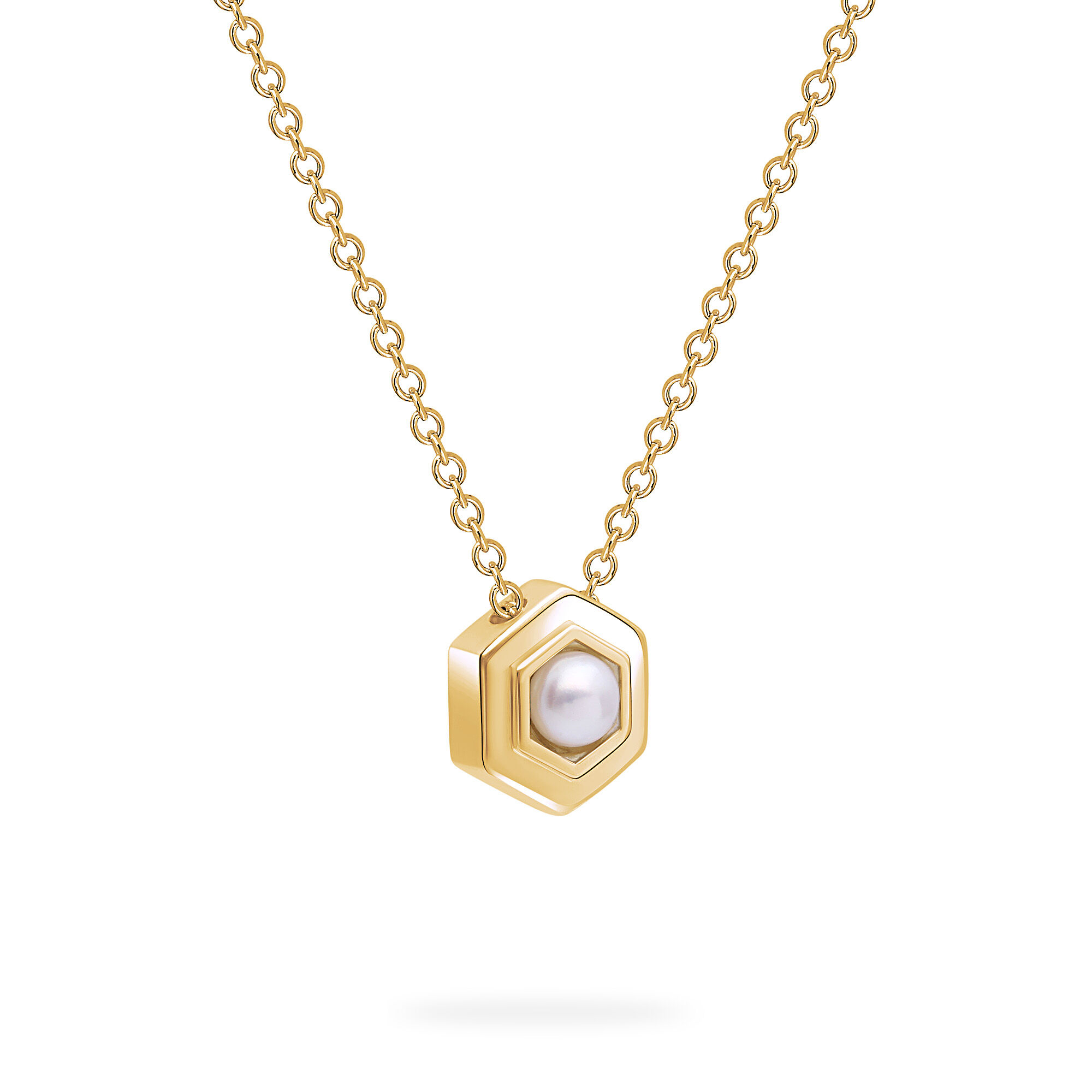 Yellow Gold Birthstone Pendant, Freshwater Pearl