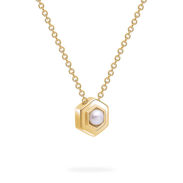 Collier &agrave; pendentif pierre de naissance en or jaune, perle d&rsquo;eau douce