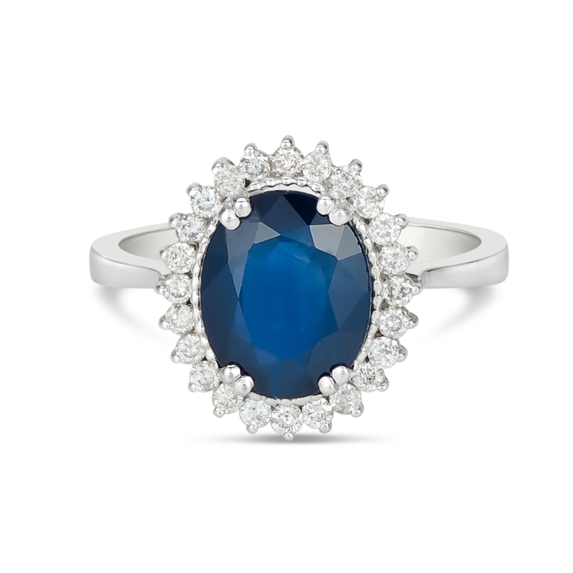 Halo diamond ring with sapphire accents clearance