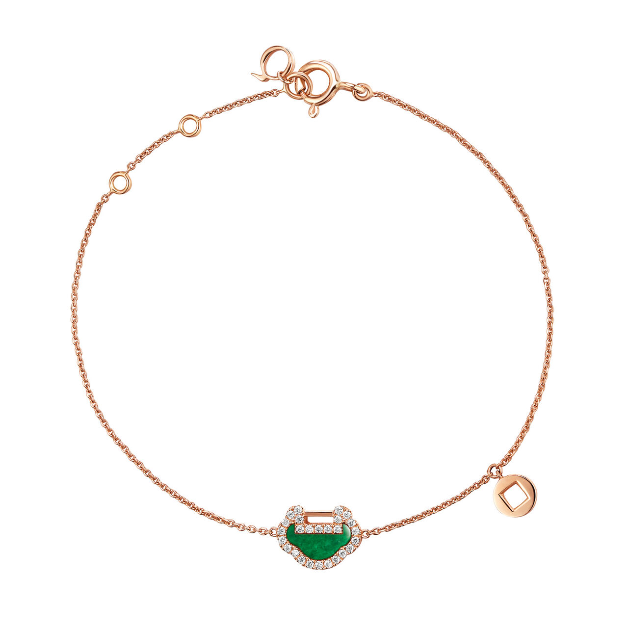 Qeelin Petite Yu Yi Rose Gold Bracelet with Diamonds and Jade YY-BR0002G-RGDGJE Front image number 0