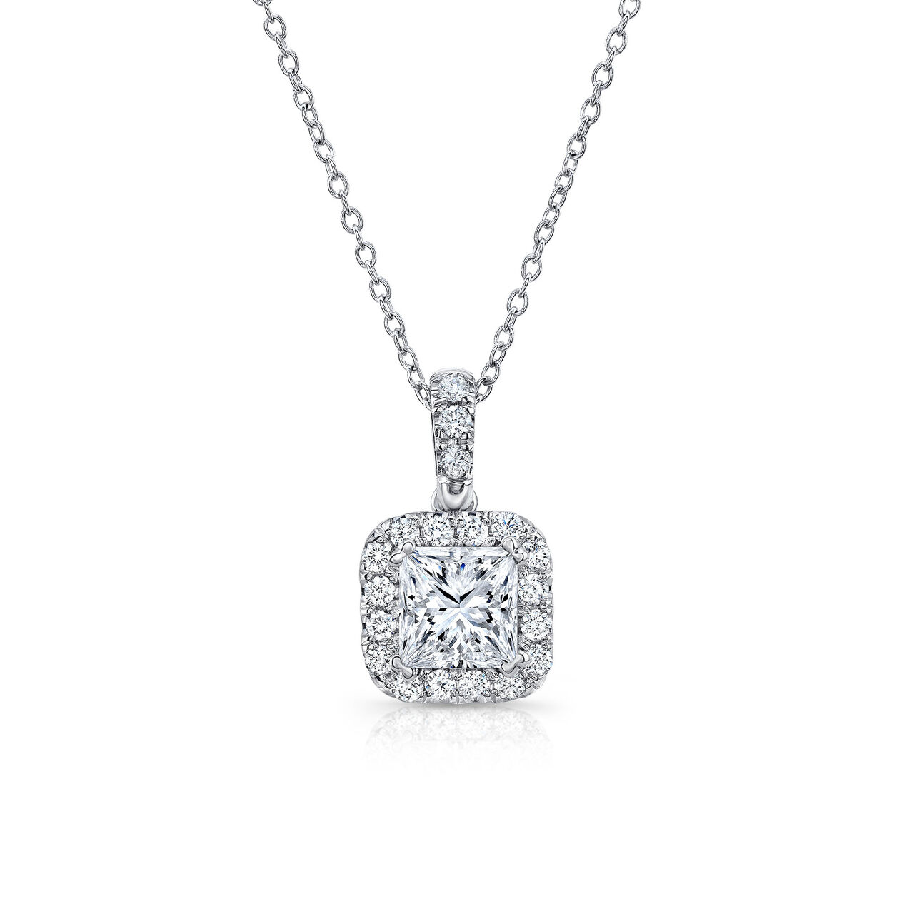 Uneek Silhouette White Gold and Diamond Halo Princess Cut Drop Pendant LVN899W-4.5X4.5PR image number 0