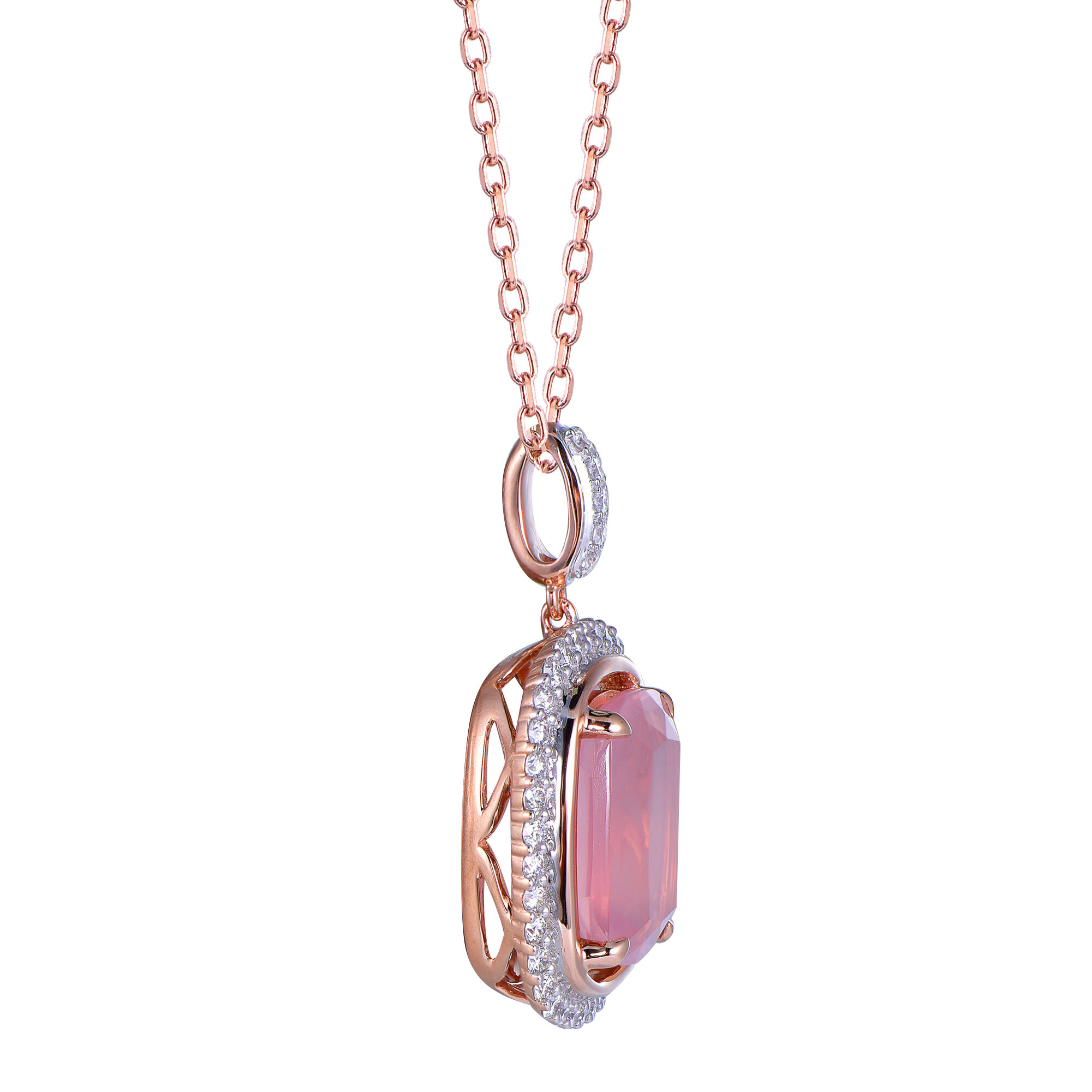 Rose Quartz Pendant in Rose Gold