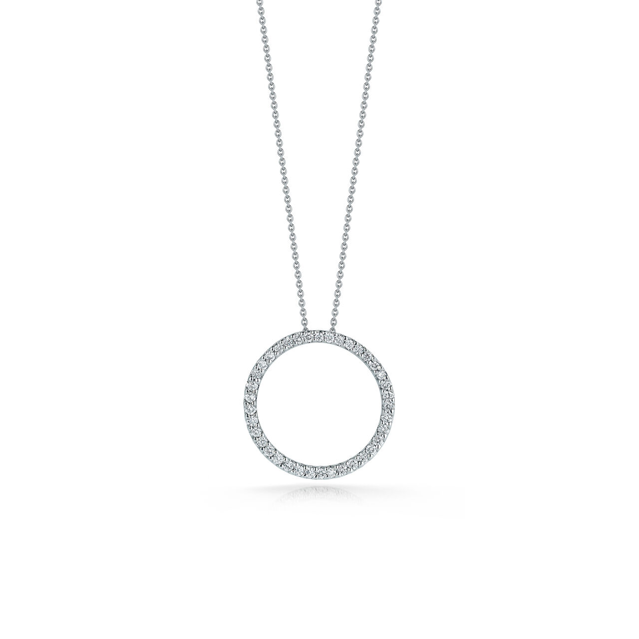 maison birks roberto coin tiny treasures circle of life 20mm white gold diamond necklace image number 0