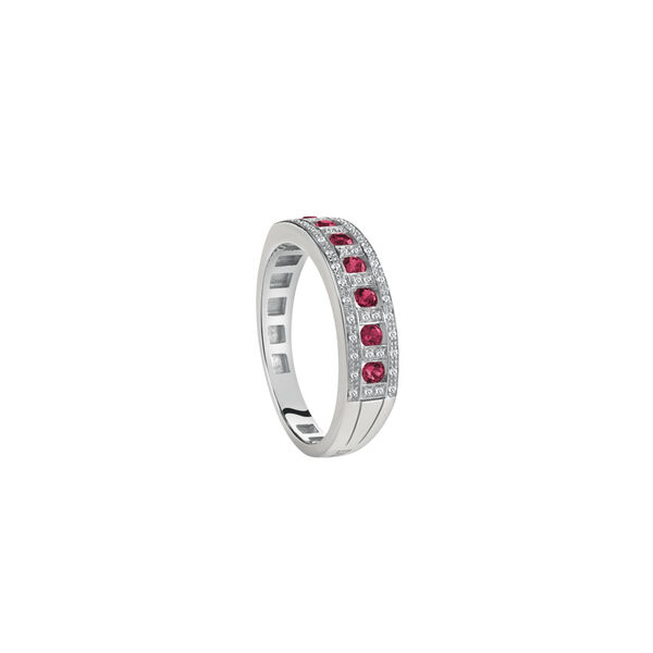 Bague Belle Époque en or blanc avec rubis et diamants
