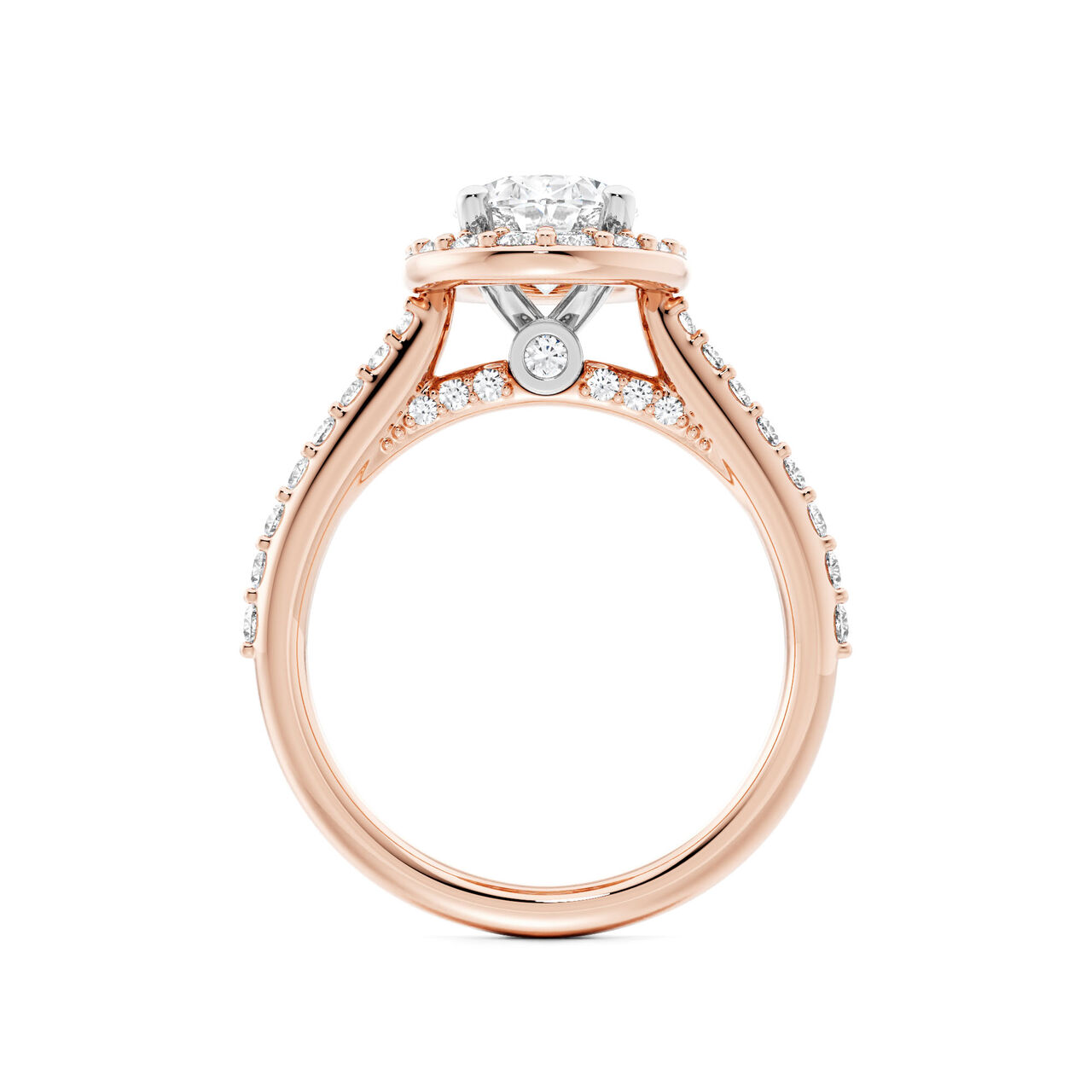 Birks 1879 Rose Gold Oval Cut Diamond Engagement Ring With Single Halo and Diamond Band image number 1