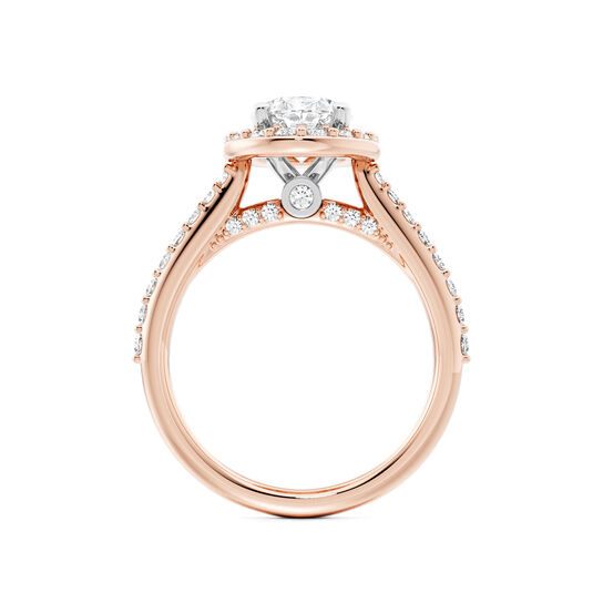 Birks 1879 Rose Gold Oval Cut Diamond Engagement Ring With Single Halo and Diamond Band image number 1