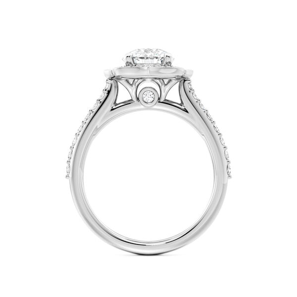 H&eacute;ritage bague de fian&ccedil;ailles solitaire ronde en diamant, avec halo et anneau pav&eacute; de diamants en or blanc