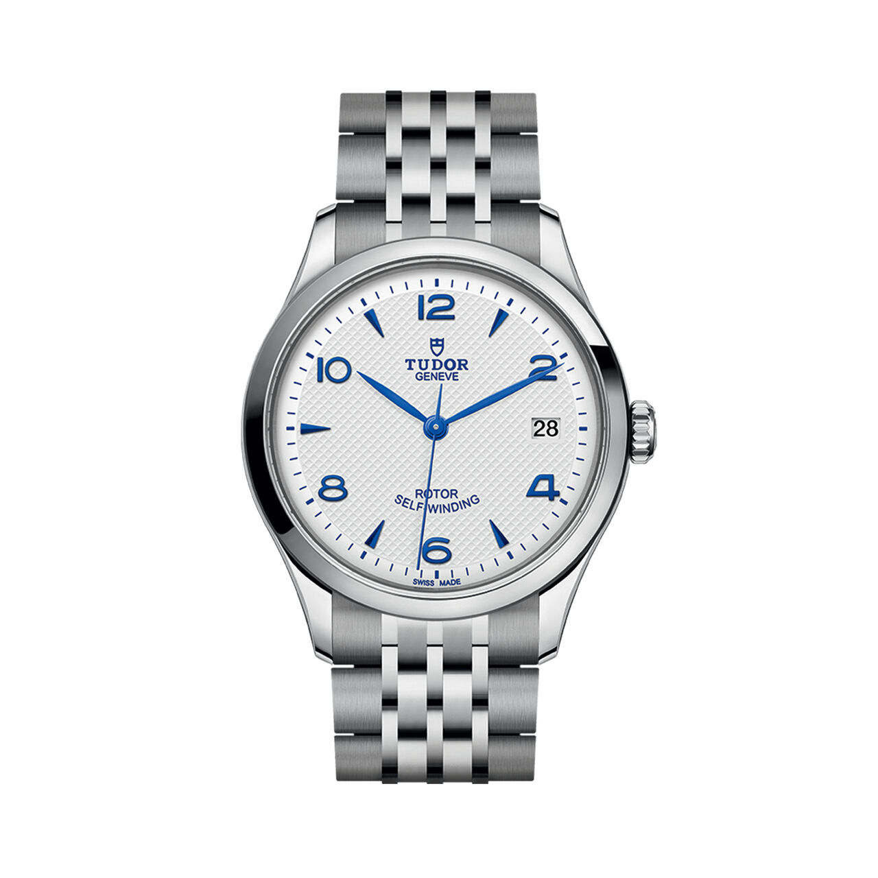 maison birks tudor 1926 36 mm steel case opaline and blue diall steel bracelet m91450 0005 image number 0