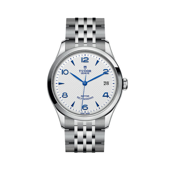 maison birks tudor 1926 36 mm steel case opaline and blue diall steel bracelet m91450 0005 image number 0
