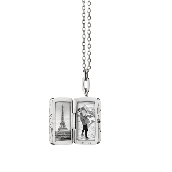 Médaillon Sun and Star Modern Lockets en argent avec saphirs blancs