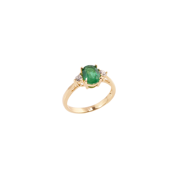 Bague en or jaune avec émeraude et diamants