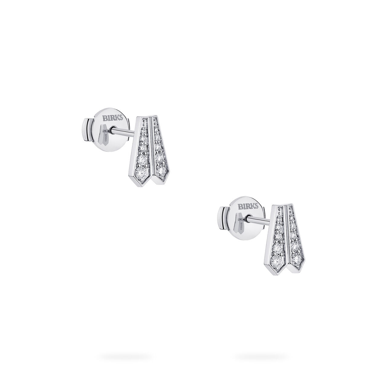 Side view of Birks Beekeeper white gold earrings with round diamonds image number 2