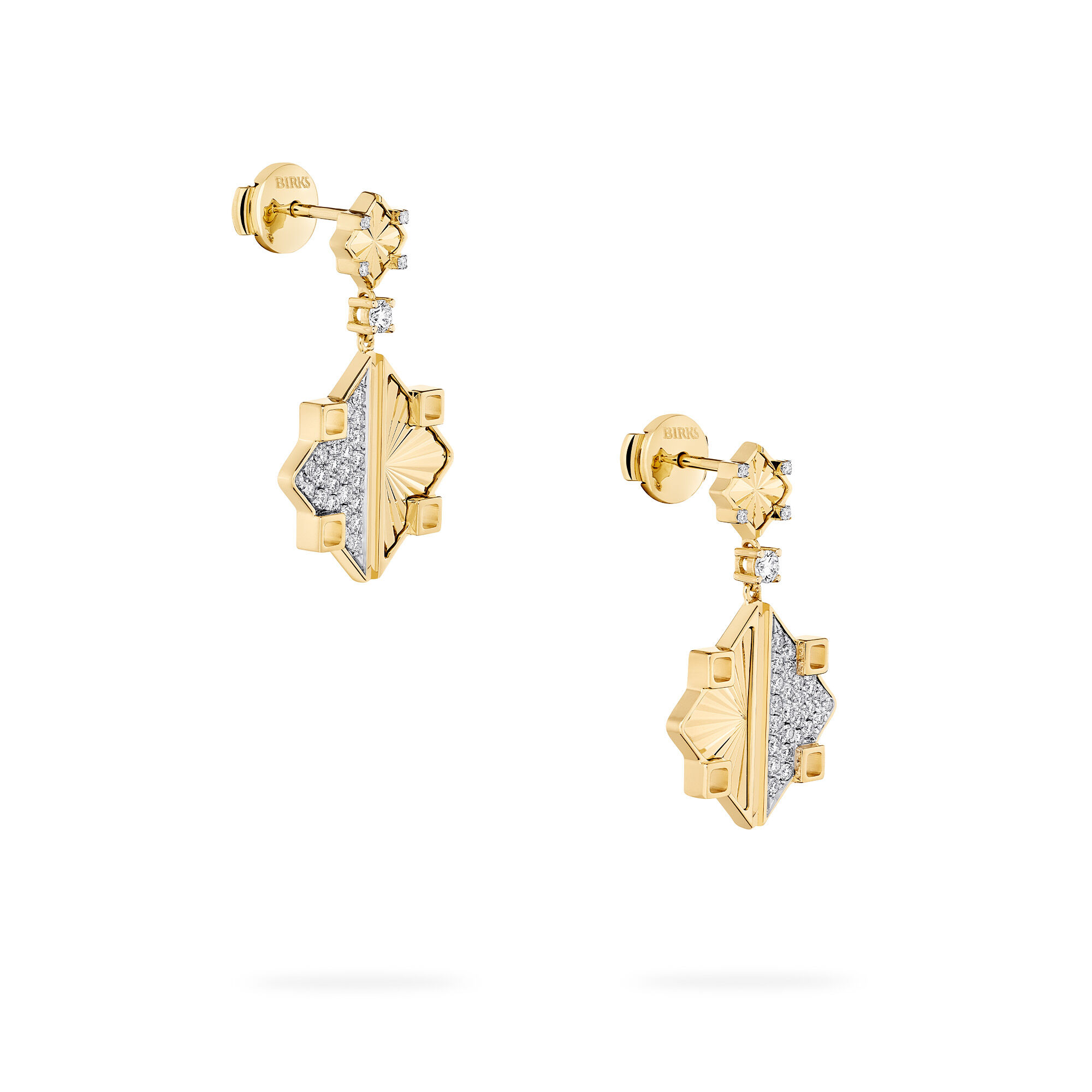Guilloché Yellow Gold and Diamond Drop Earrings