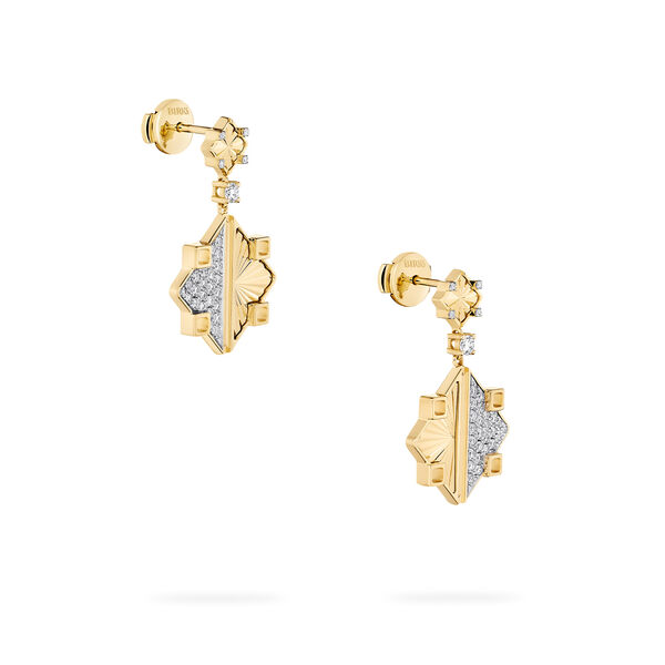 Guilloché Yellow Gold and Diamond Drop Earrings